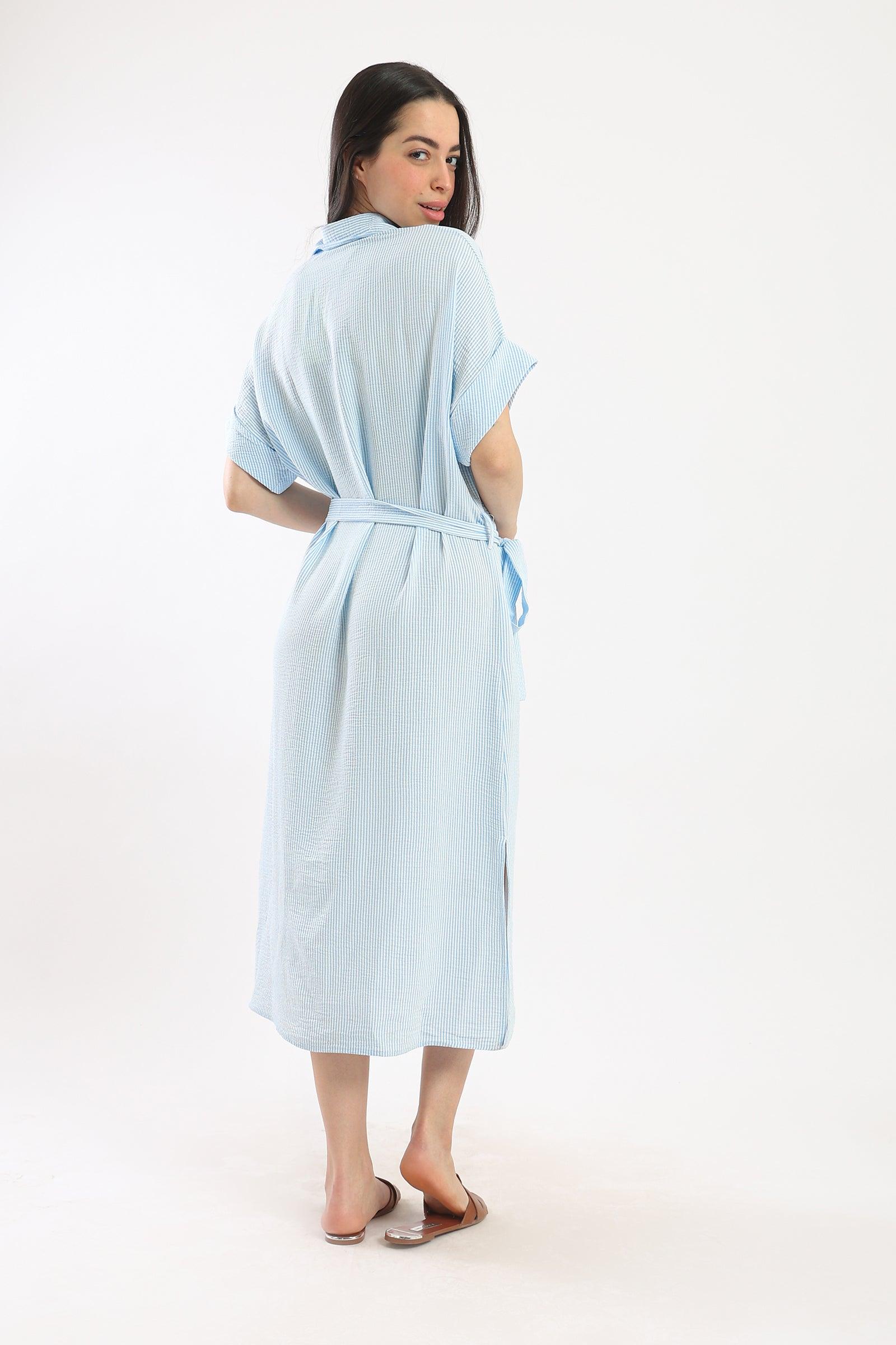 Striped Shirt Dress With Belt - Clue Wear