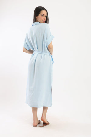 Striped Shirt Dress With Belt - Clue Wear