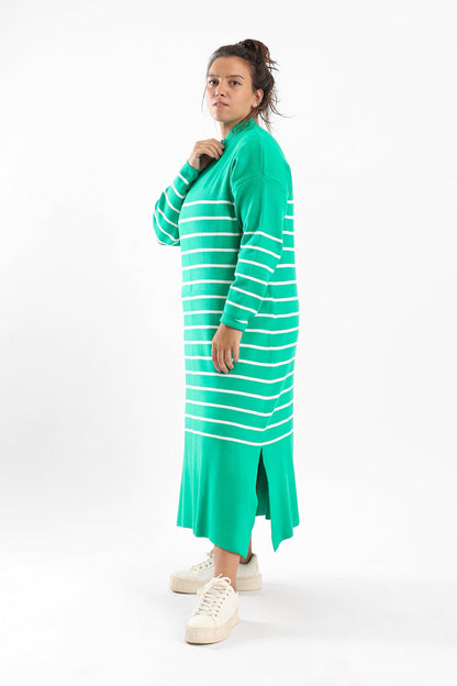 Striped Wool Midi Dress - Green