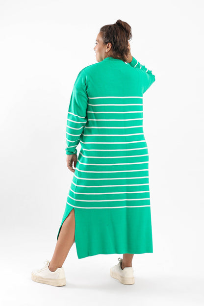 Striped Wool Midi Dress - Green