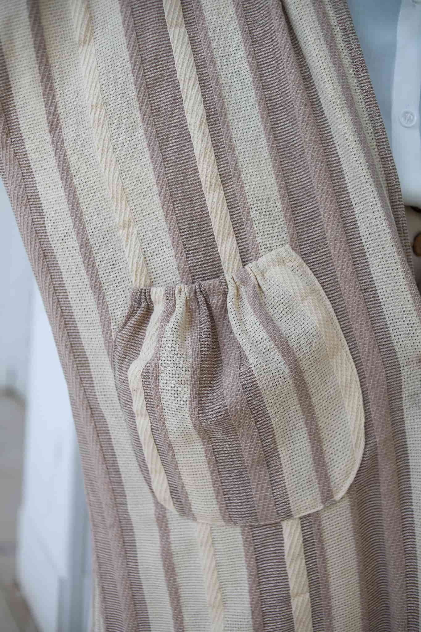 Cotton-Linen Striped Cardigan - Coffee