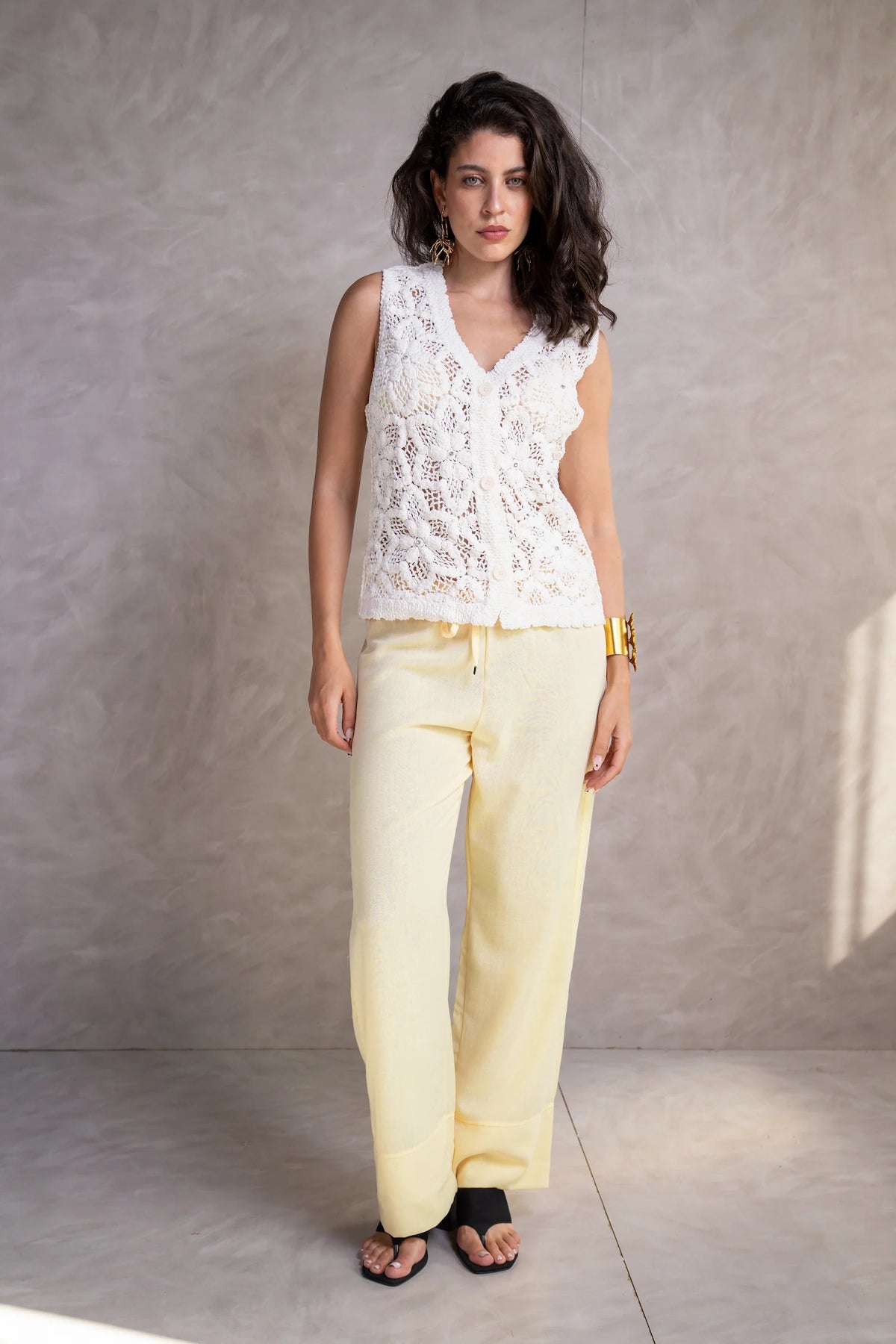 Cropped Crochet Beach Vest - White