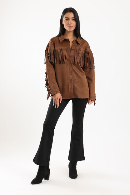 Suede Shirt with Fringes - Clue Wear