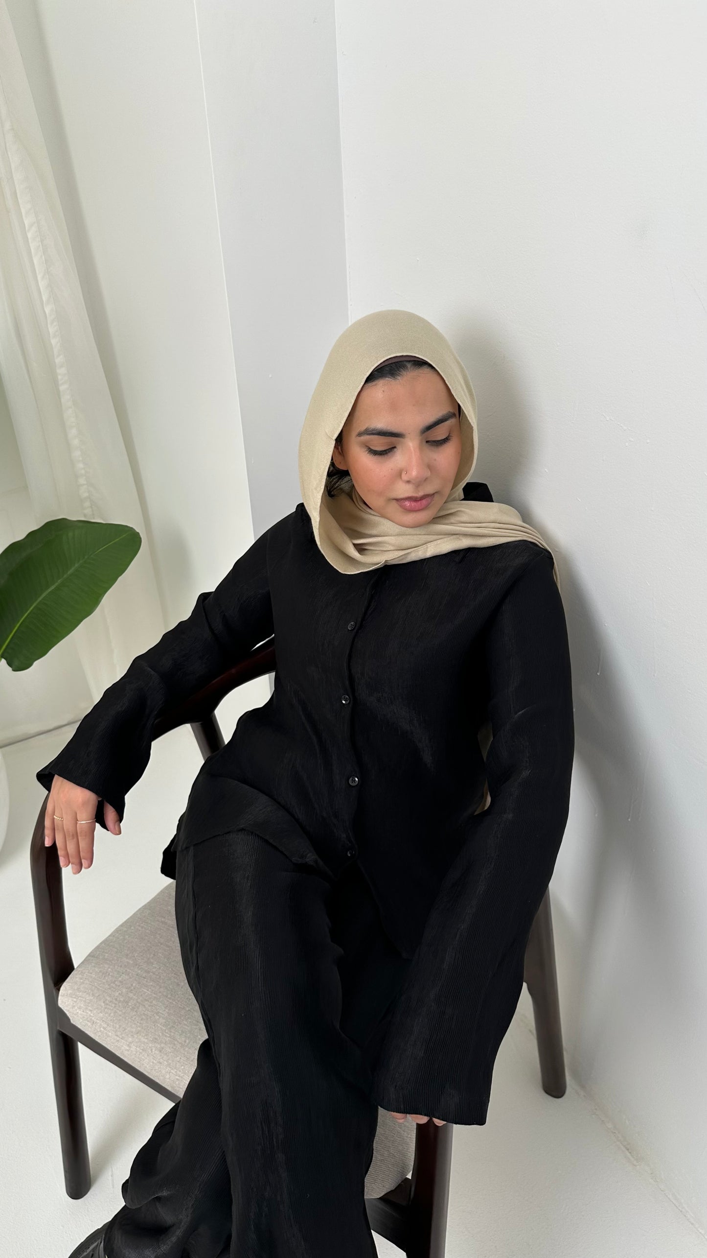 Textured Solid Co-Ord Set – Black