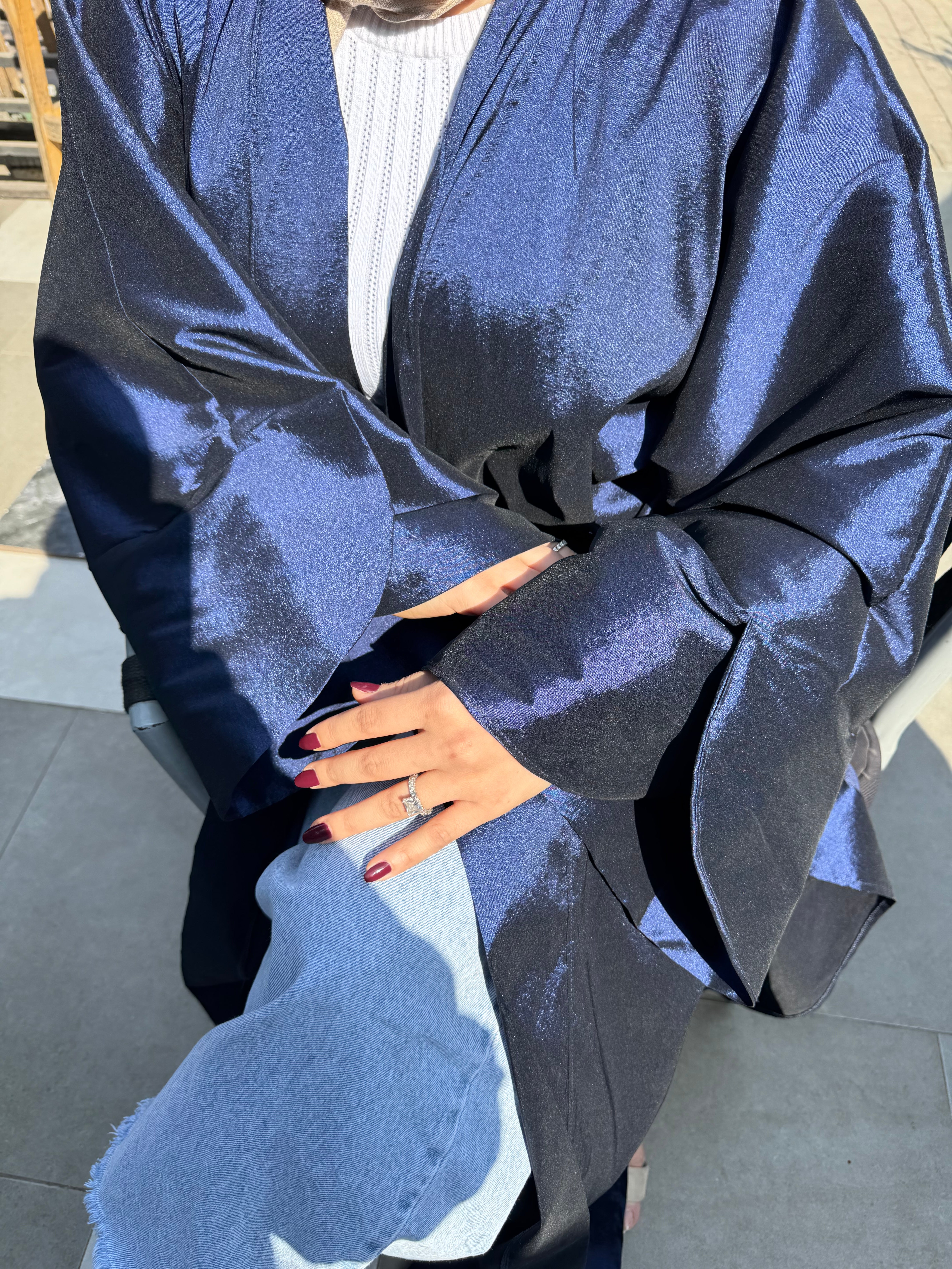 Metallic Satin Solid Kaftan – Navy Blue