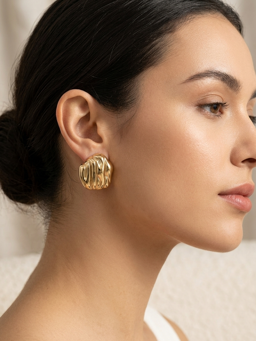Wavy Textured Stud Earrings - Gold