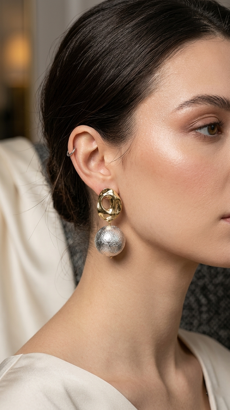 Geometric Sphere Drop Earrings - Gold & Silver
