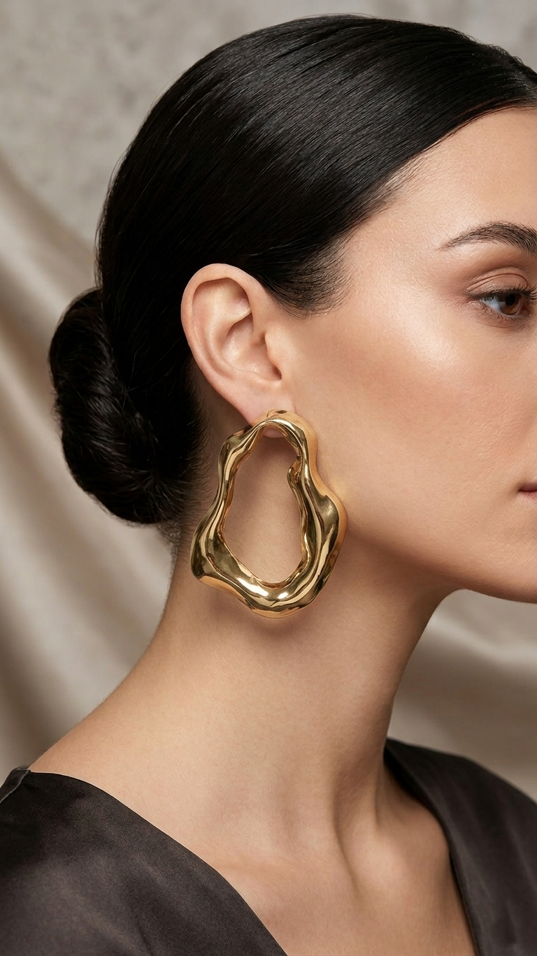 Wavy Abstract Hollow Hoop Earrings - Gold