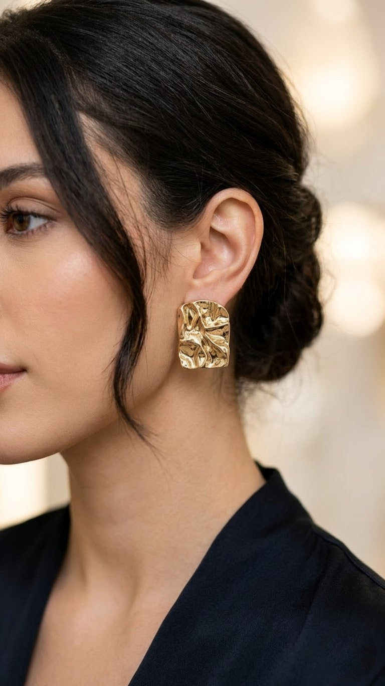 Textured Rectangular Stud Earrings - Gold