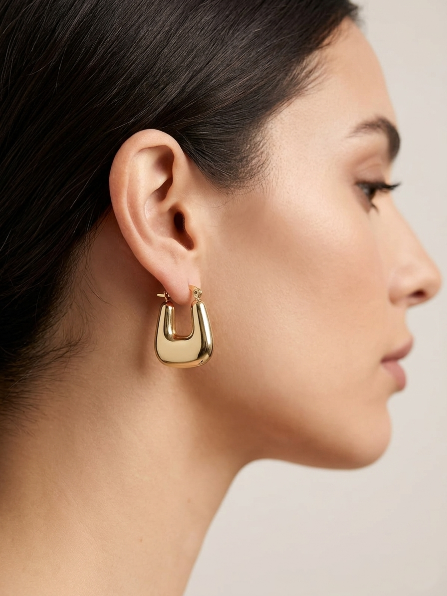 Chunky U-Shape Hoop Earrings - Gold