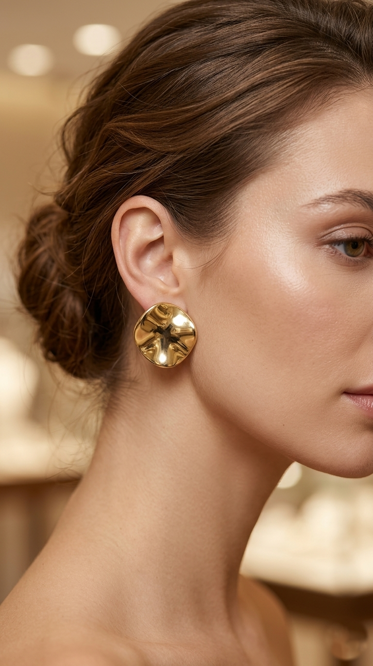 Wavy Abstract Stud Earrings - Gold