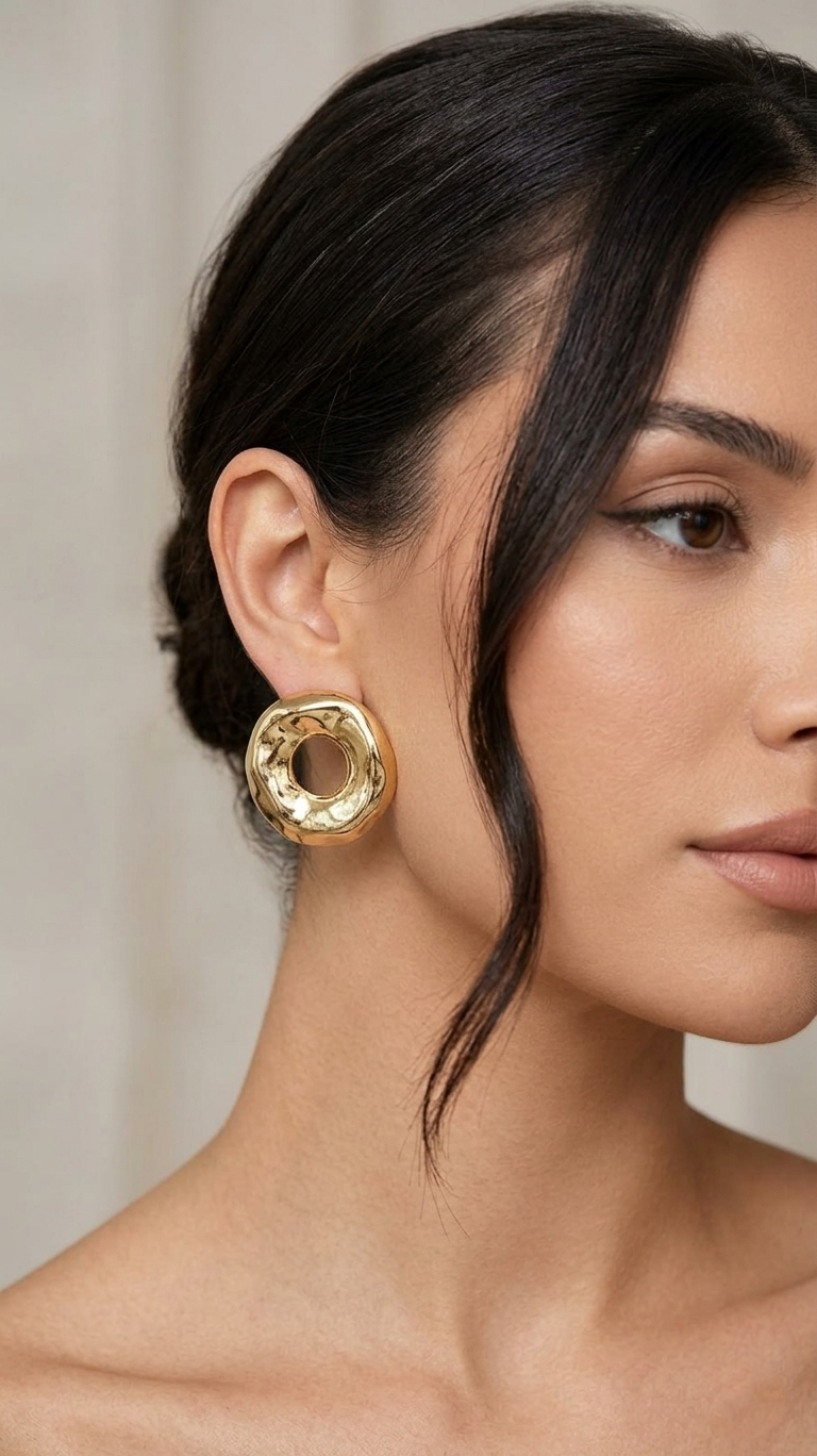 Irregular Hollow Round Stud Earrings - Gold