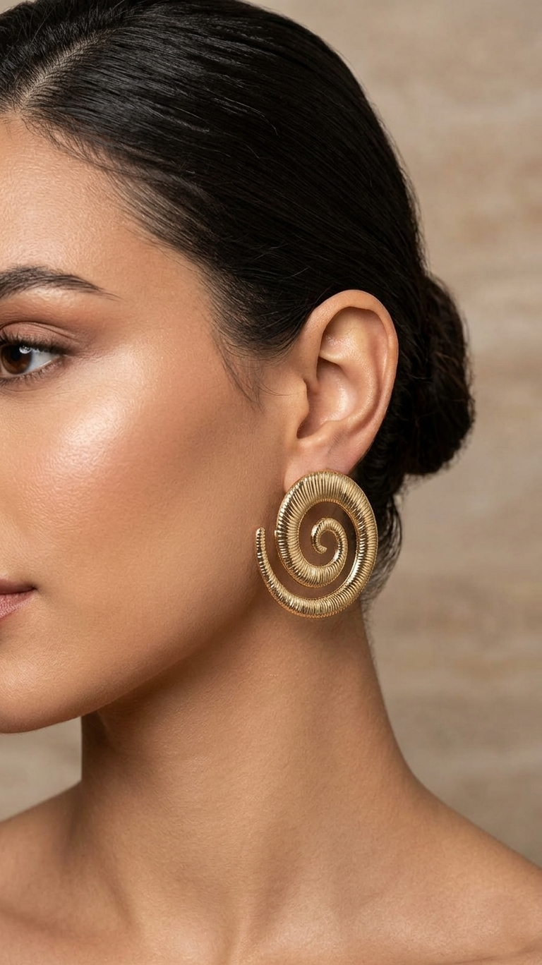 Swirl shape Statement Earrings - Gold