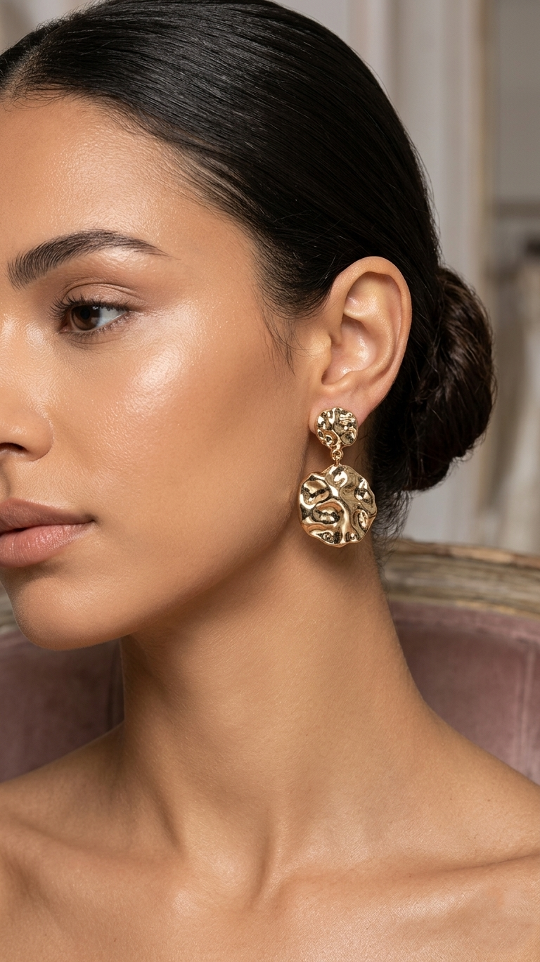 Textured Organic Drop Earrings - Gold