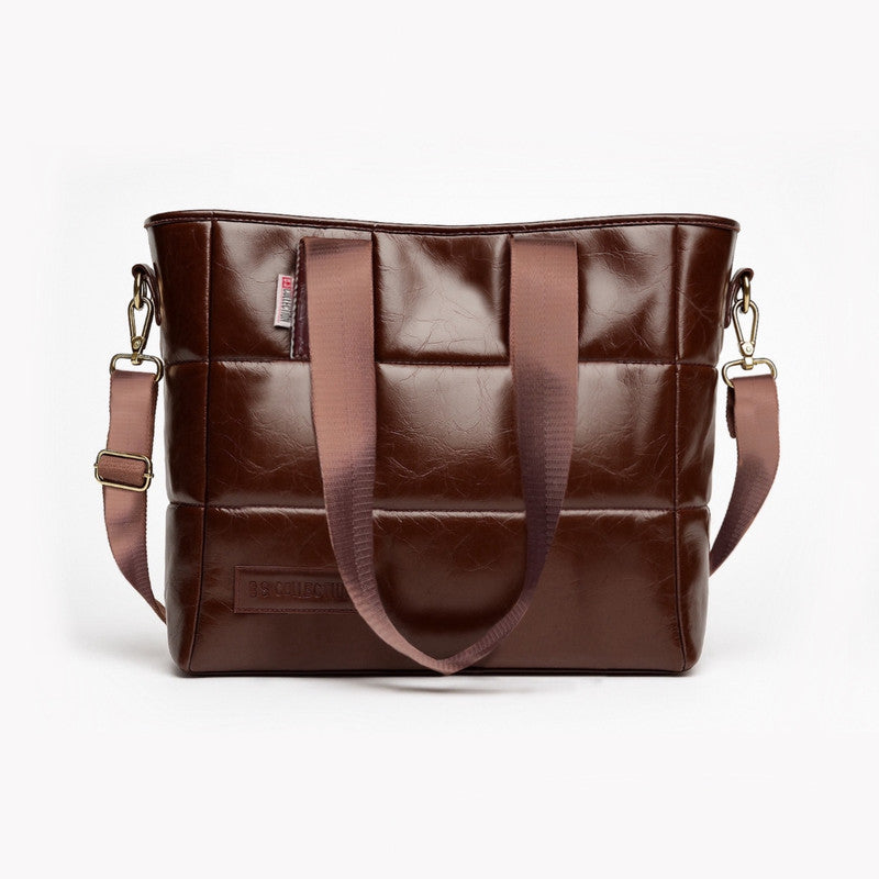 PU Leather Quilted Tote & Shoulder Bag – Brown