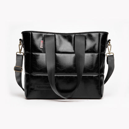 PU Leather Quilted Tote & Shoulder Bag – Black