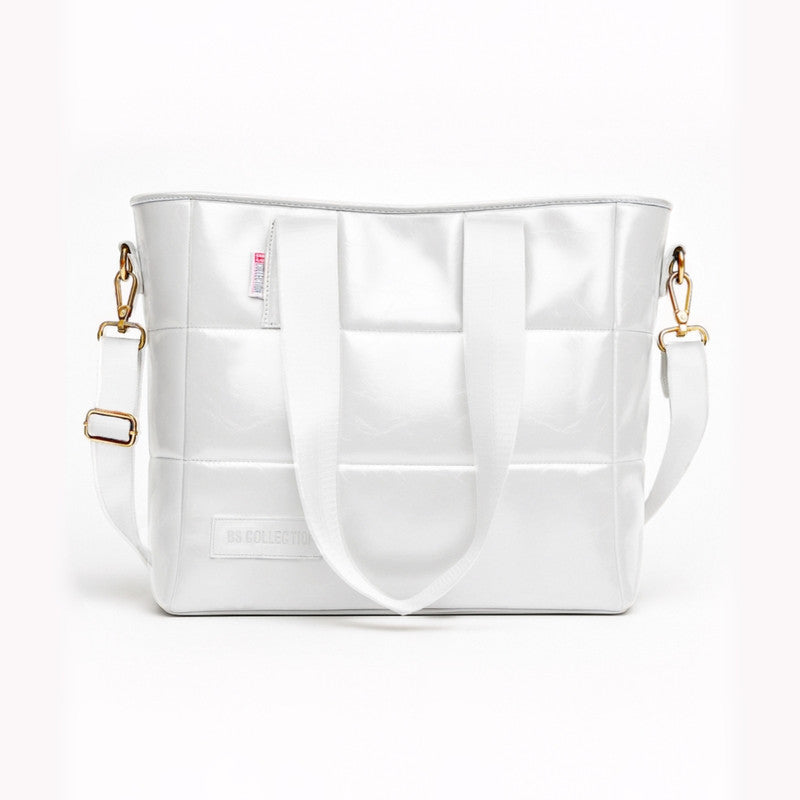 PU Leather Quilted Tote & Shoulder Bag – White