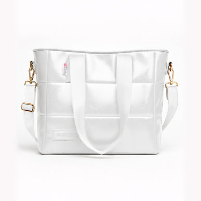 PU Leather Quilted Tote & Shoulder Bag – White