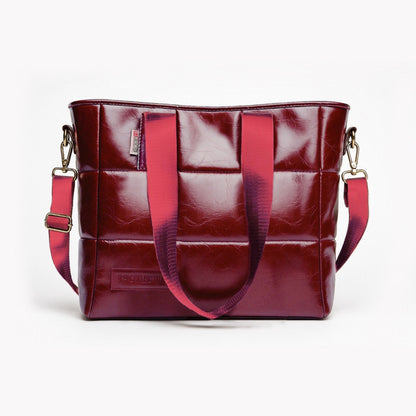 PU Leather Quilted Tote & Shoulder Bag – Burgundy