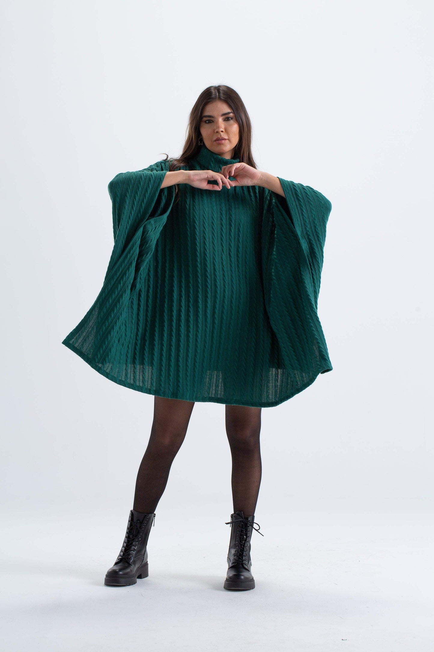 Turtle Neck Ribbed Poncho - Carina - ÙƒØ§Ø±ÙŠÙ†Ø§