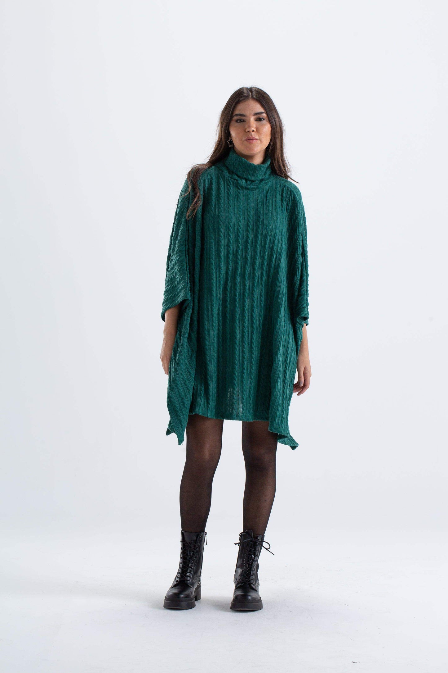 Turtle Neck Ribbed Poncho - Carina - ÙƒØ§Ø±ÙŠÙ†Ø§