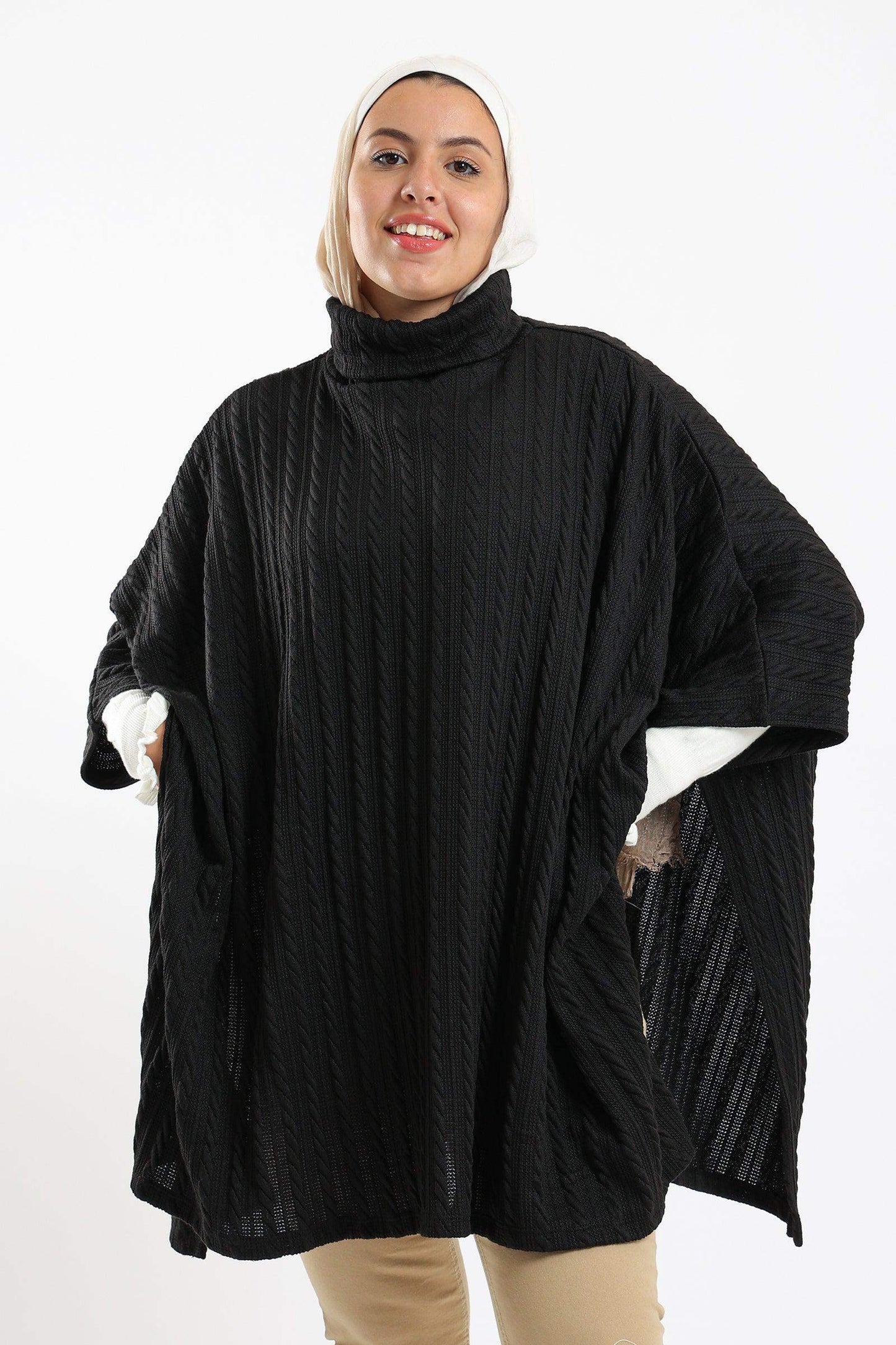 Turtle Neck Ribbed Poncho - Carina - ÙƒØ§Ø±ÙŠÙ†Ø§