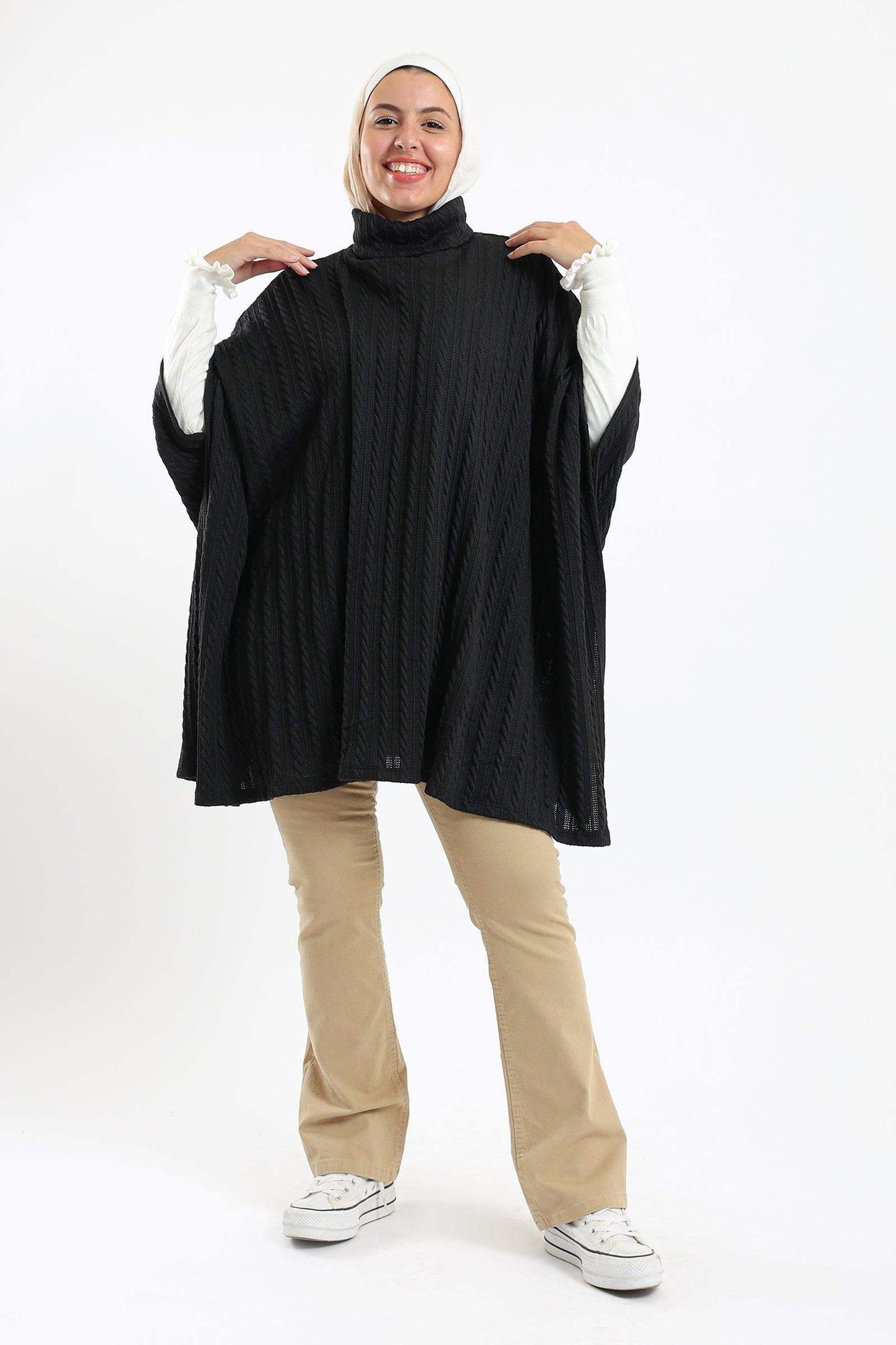 Turtle Neck Ribbed Poncho - Carina - ÙƒØ§Ø±ÙŠÙ†Ø§