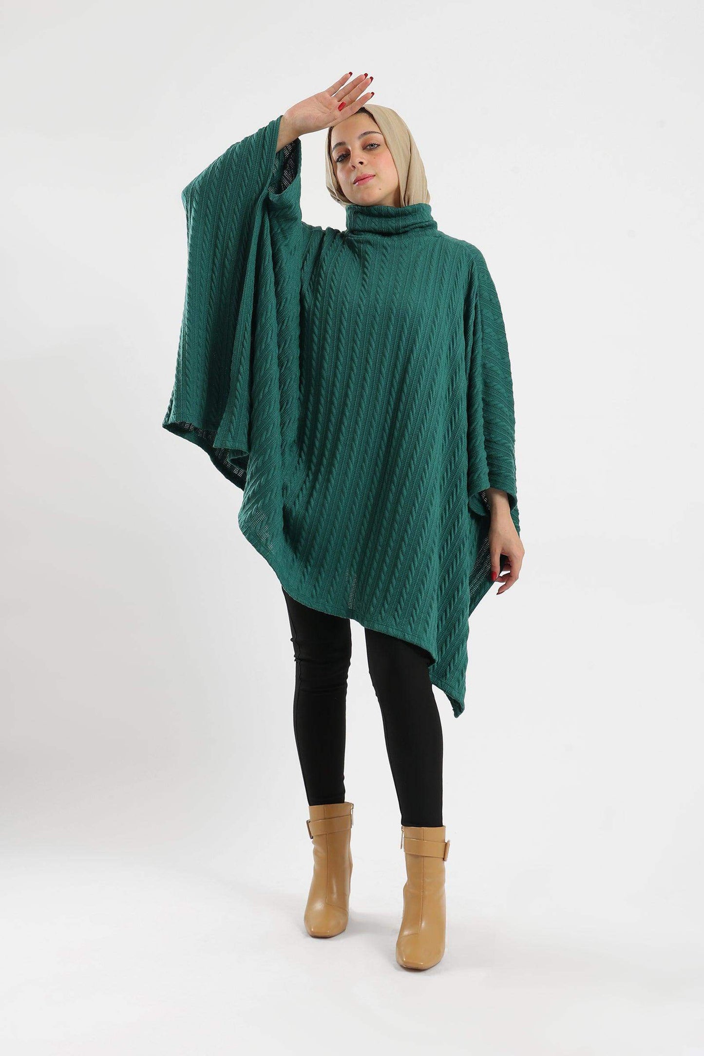 Turtle Neck Ribbed Poncho - Carina - ÙƒØ§Ø±ÙŠÙ†Ø§