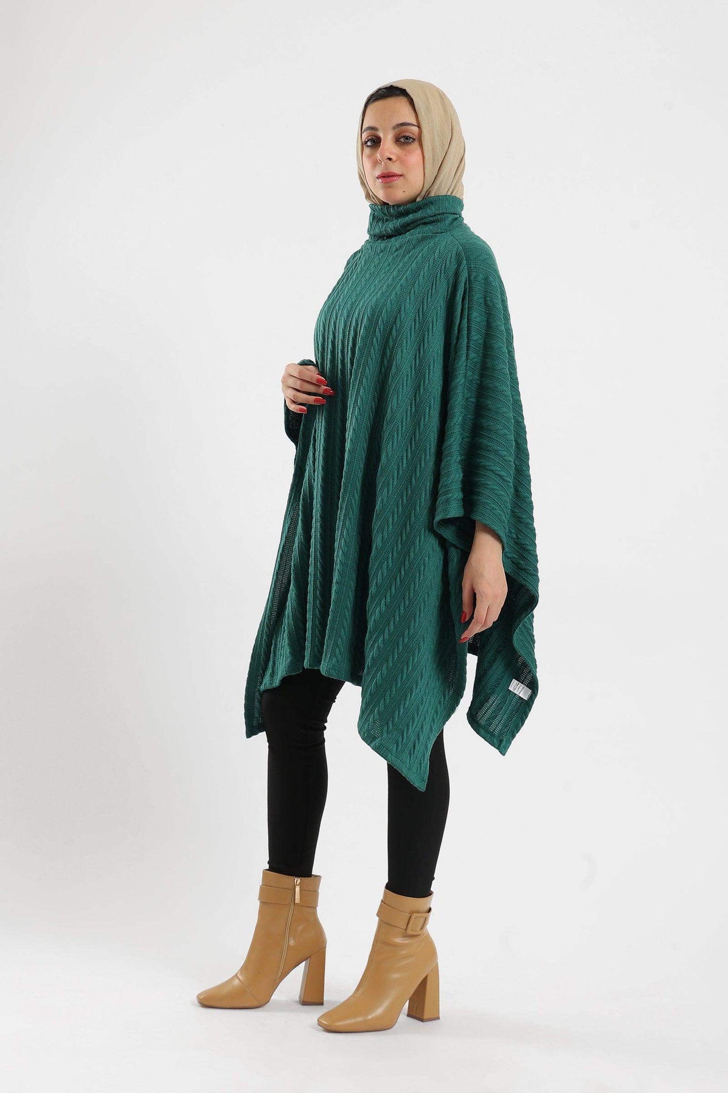 Turtle Neck Ribbed Poncho - Carina - ÙƒØ§Ø±ÙŠÙ†Ø§