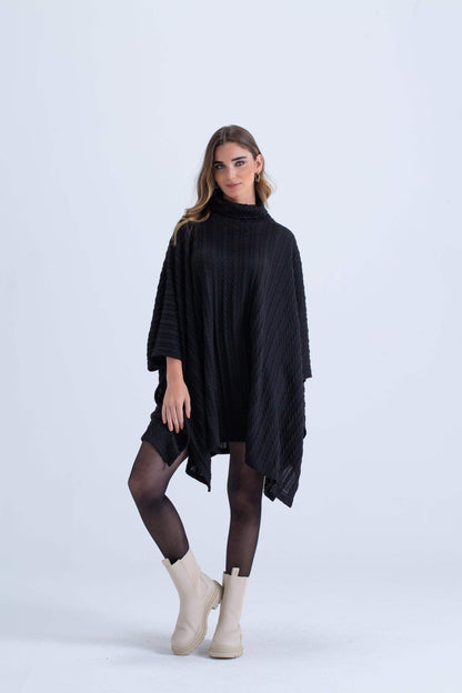 Turtle Neck Ribbed Poncho - Carina - ÙƒØ§Ø±ÙŠÙ†Ø§