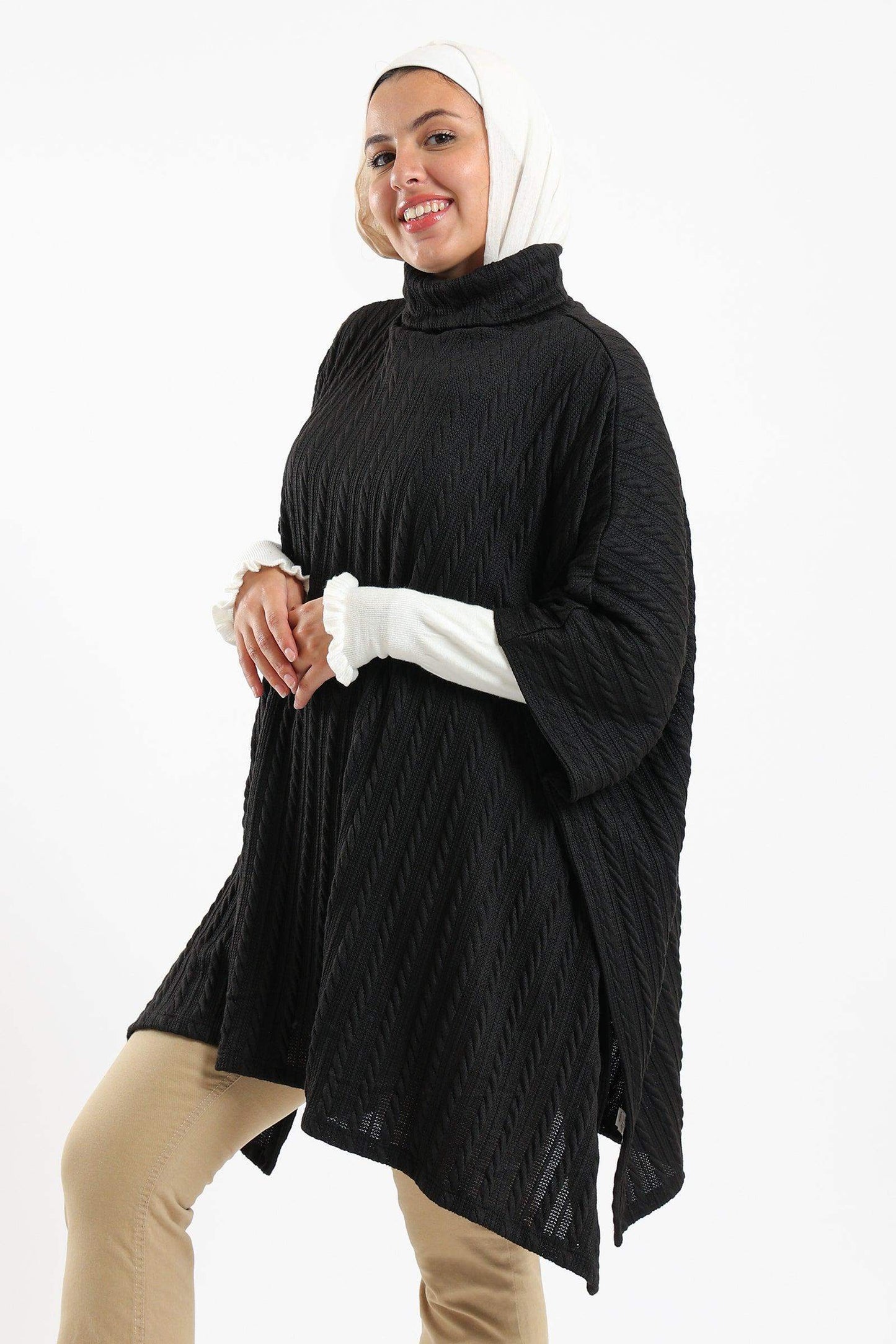 Turtle Neck Ribbed Poncho - Carina - ÙƒØ§Ø±ÙŠÙ†Ø§