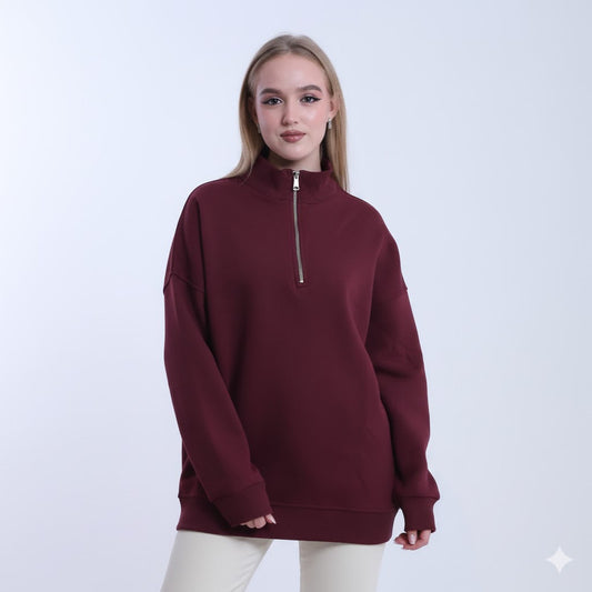 Melton Solid Half-Zip Sweatshirt – Burgundy
