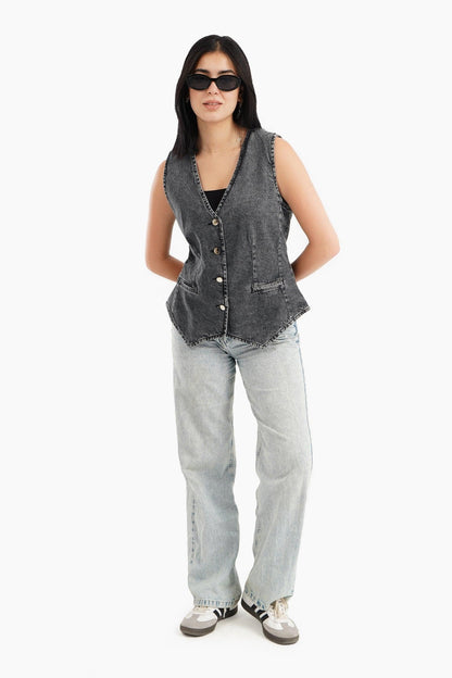 V-Neck Denim Vest - Carina - ÙƒØ§Ø±ÙŠÙ†Ø§