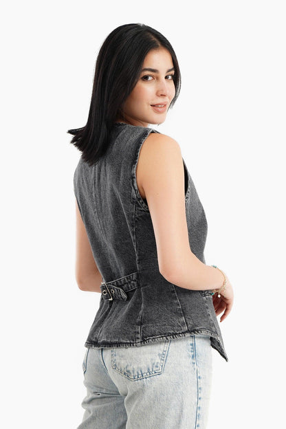 V-Neck Denim Vest - Carina - ÙƒØ§Ø±ÙŠÙ†Ø§