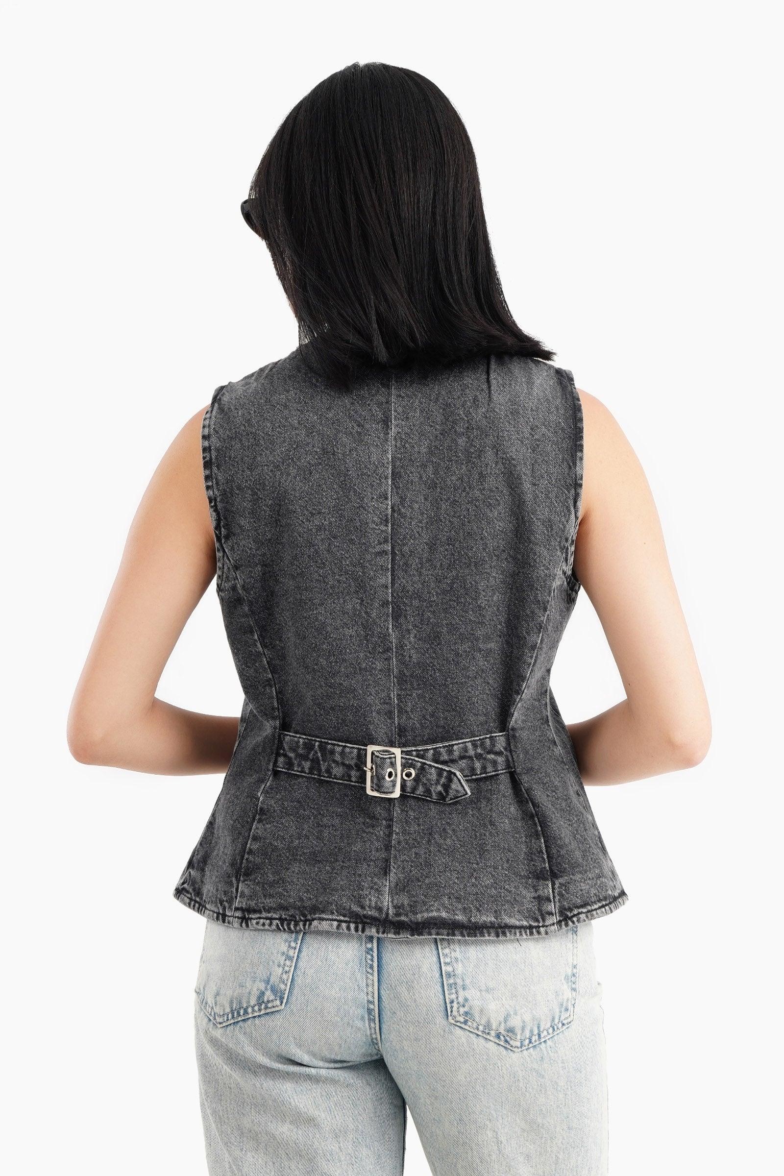 V-Neck Denim Vest - Carina - ÙƒØ§Ø±ÙŠÙ†Ø§