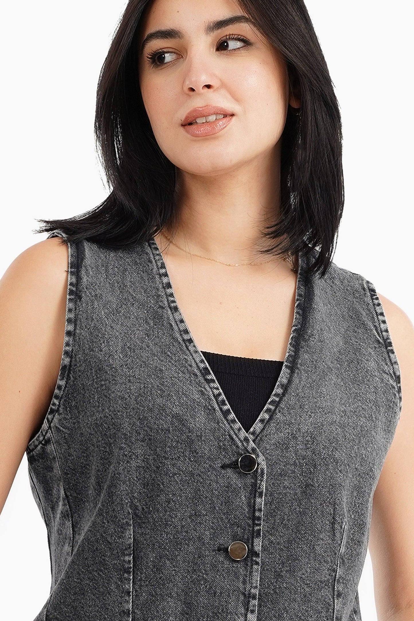 V-Neck Denim Vest - Carina - ÙƒØ§Ø±ÙŠÙ†Ø§