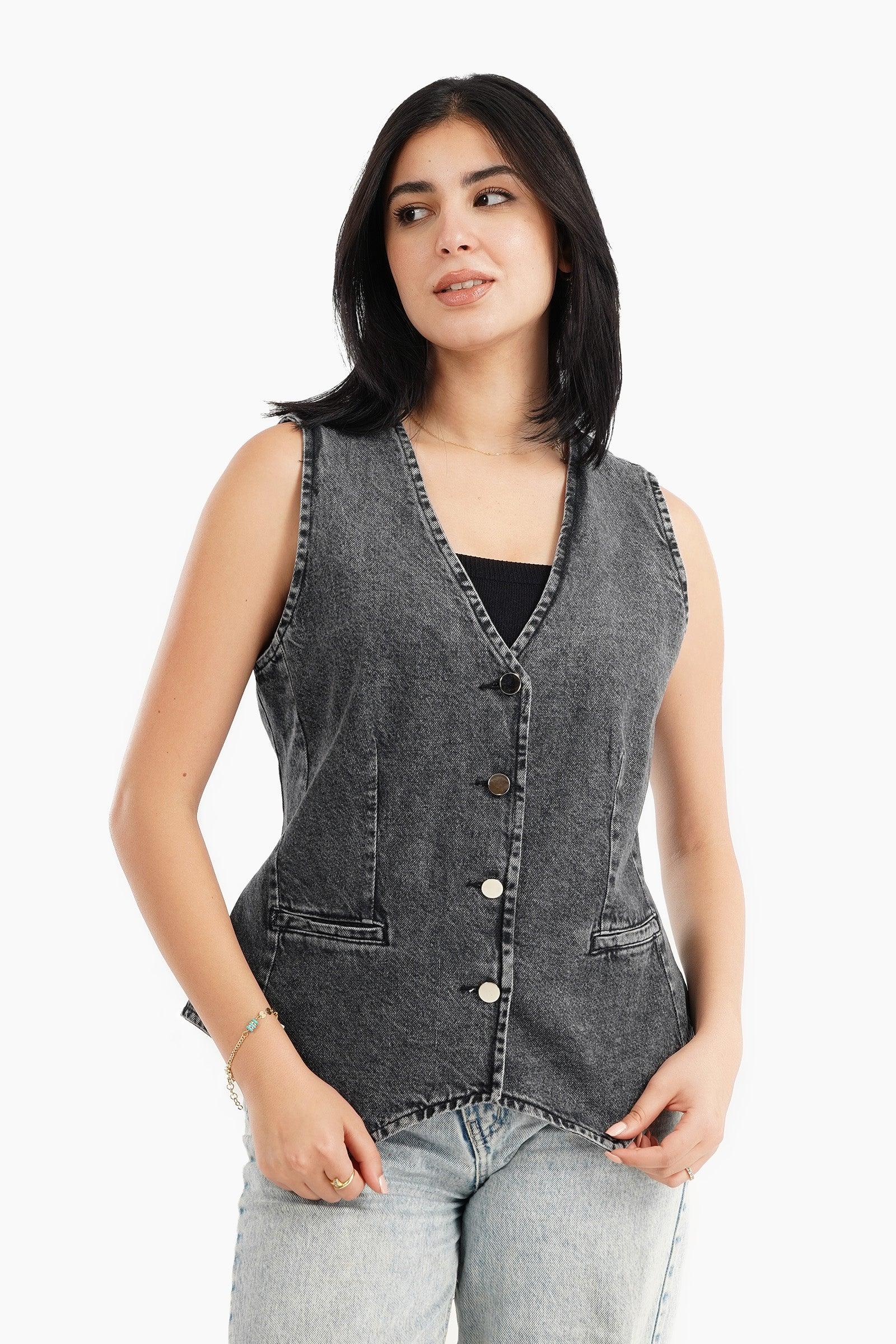 V-Neck Denim Vest - Carina - ÙƒØ§Ø±ÙŠÙ†Ø§