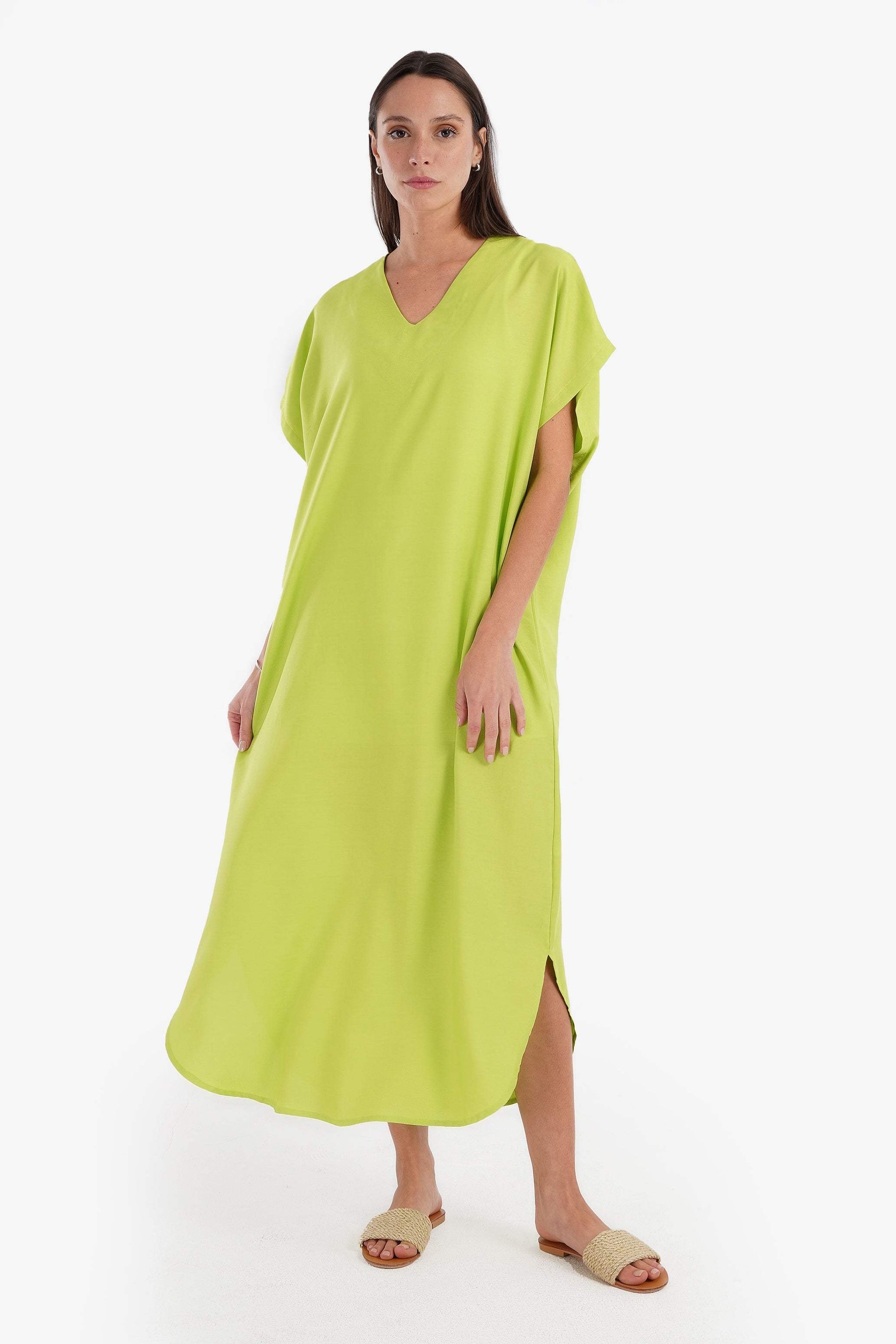 V-Neck Solid Dress - Carina - ÙƒØ§Ø±ÙŠÙ†Ø§