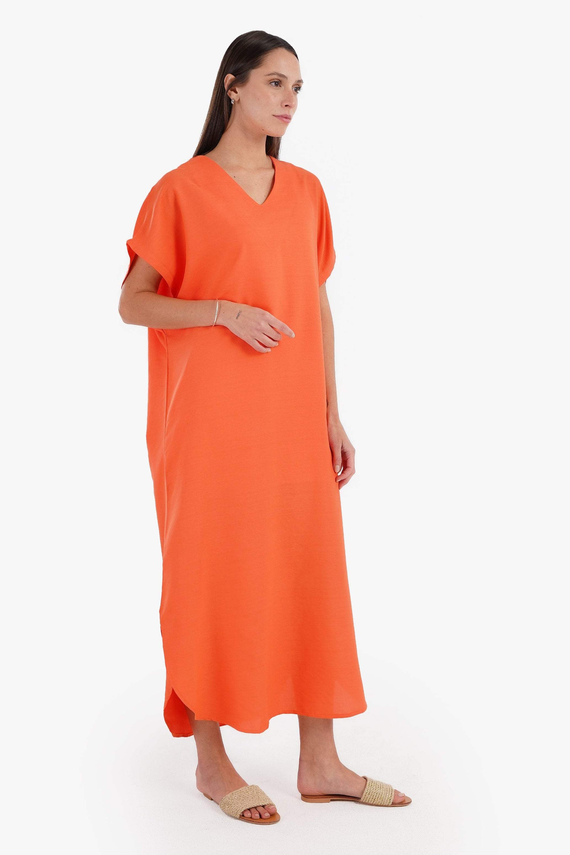 V-Neck Solid Dress - Carina - ÙƒØ§Ø±ÙŠÙ†Ø§