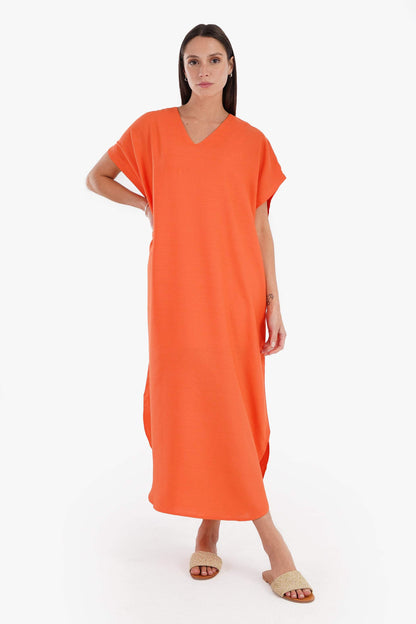 V-Neck Solid Dress - Carina - ÙƒØ§Ø±ÙŠÙ†Ø§