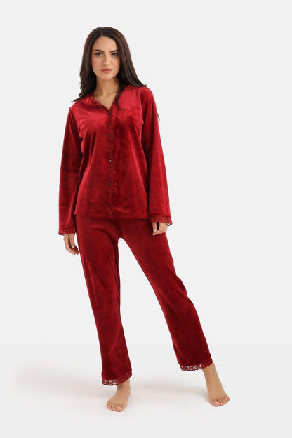 Velvet Pyjama Set with Lace - Carina - ÙƒØ§Ø±ÙŠÙ†Ø§