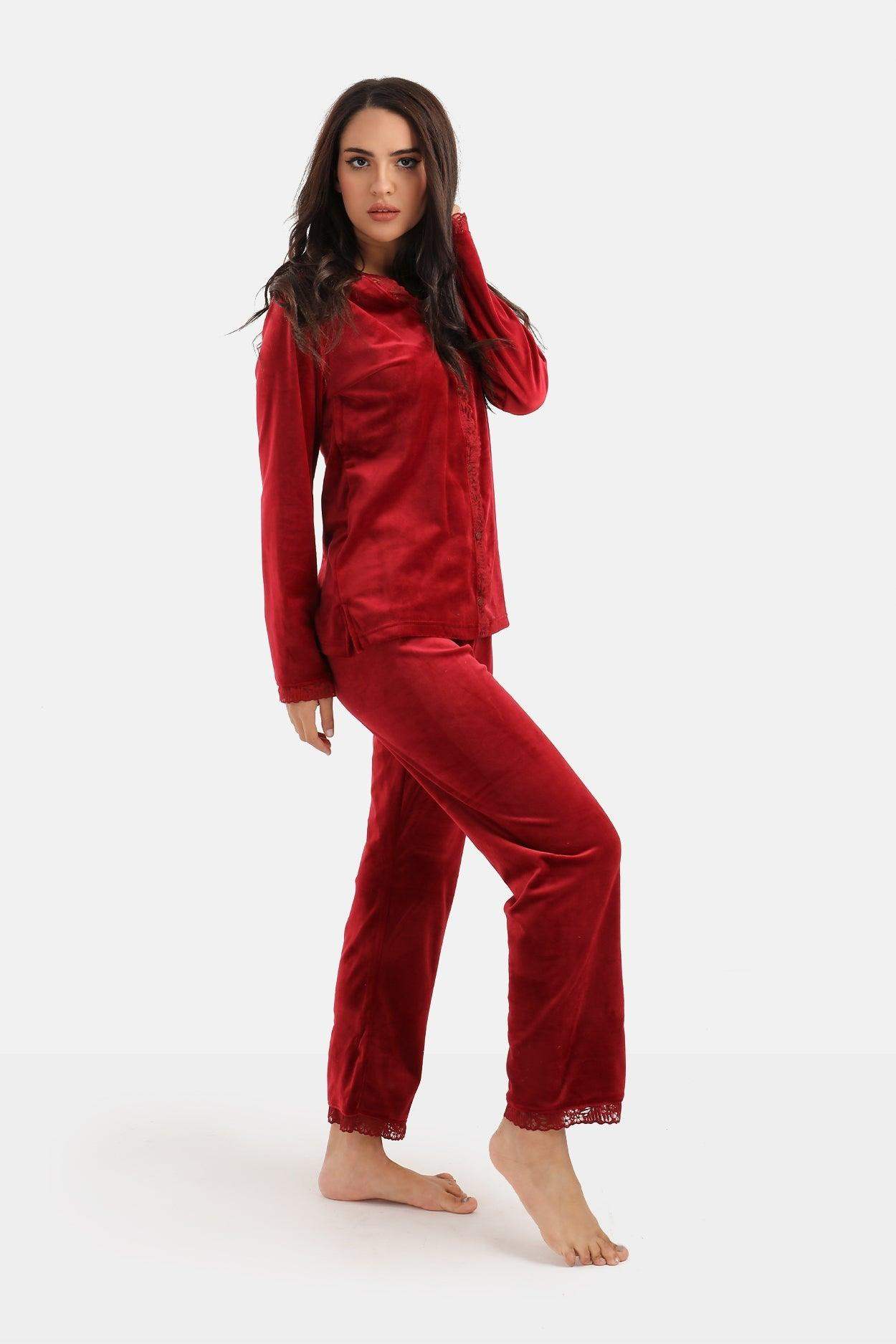 Velvet Pyjama Set with Lace - Carina - ÙƒØ§Ø±ÙŠÙ†Ø§