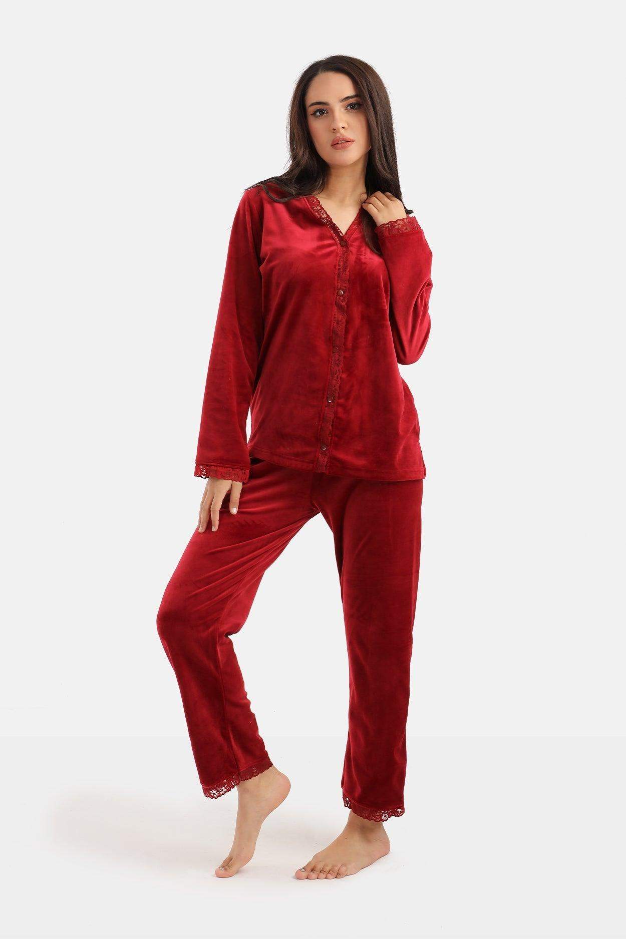 Velvet Pyjama Set with Lace - Carina - ÙƒØ§Ø±ÙŠÙ†Ø§