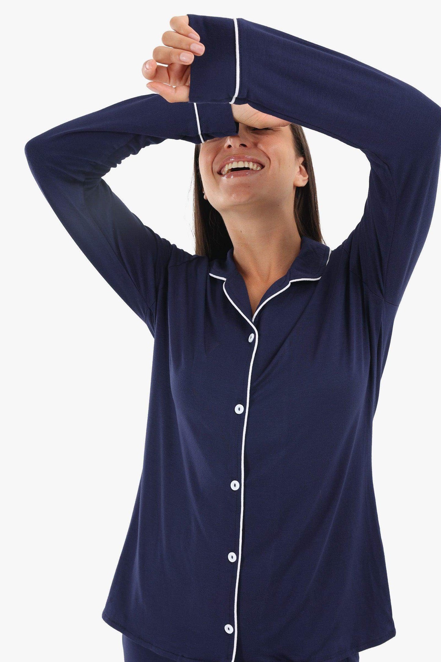 Viscose Navy Pyjama Set - Carina - ÙƒØ§Ø±ÙŠÙ†Ø§