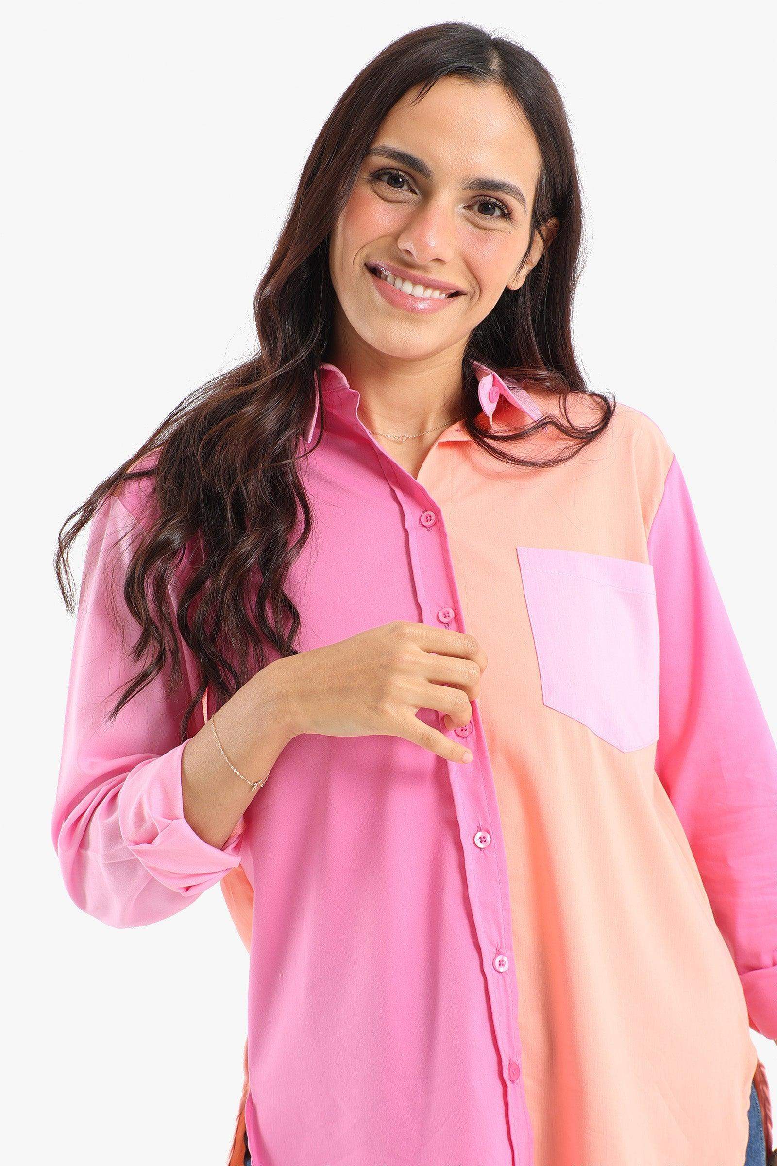 Viscose Pink & Orange Shirt - Carina - ÙƒØ§Ø±ÙŠÙ†Ø§