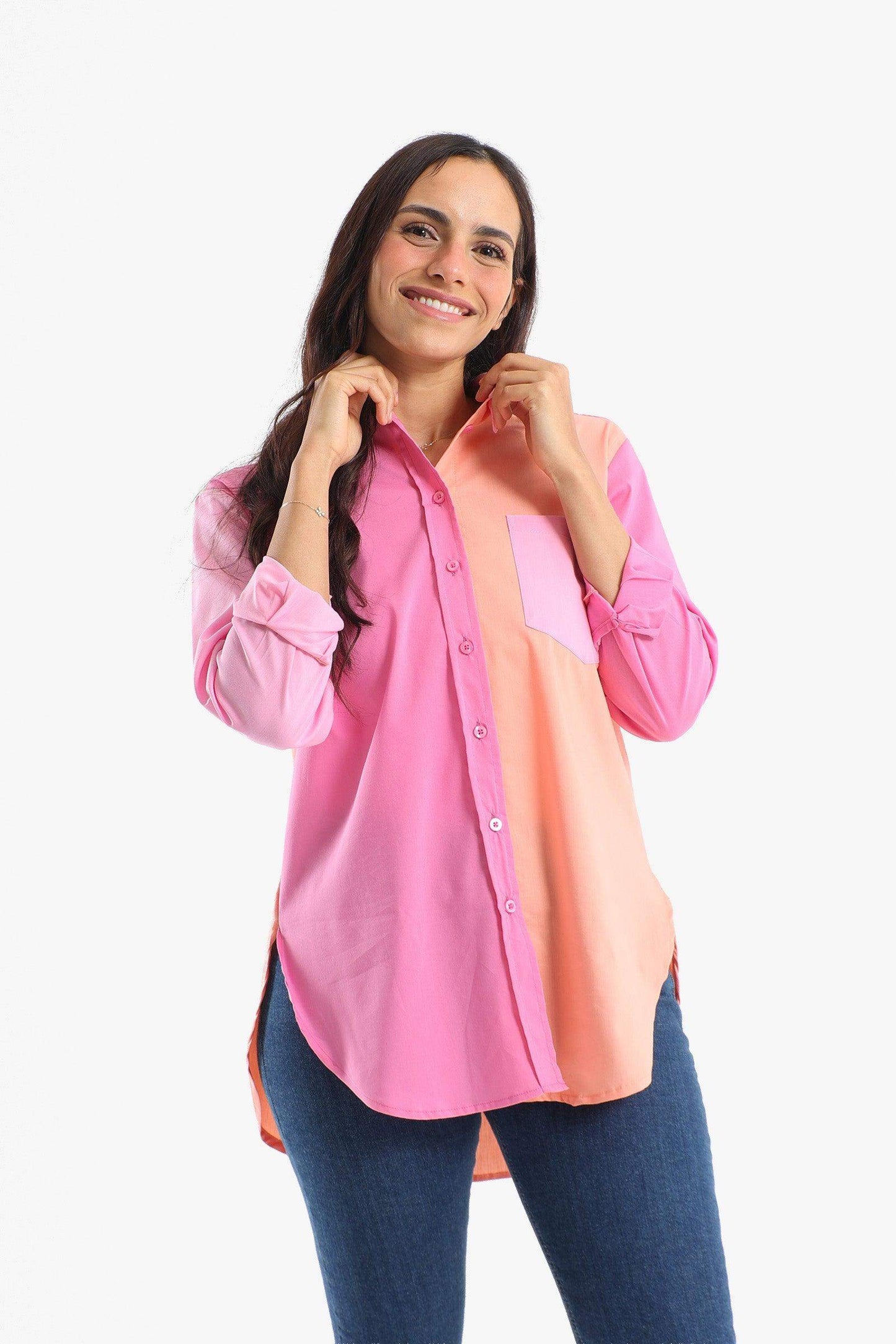 Viscose Pink & Orange Shirt - Carina - ÙƒØ§Ø±ÙŠÙ†Ø§