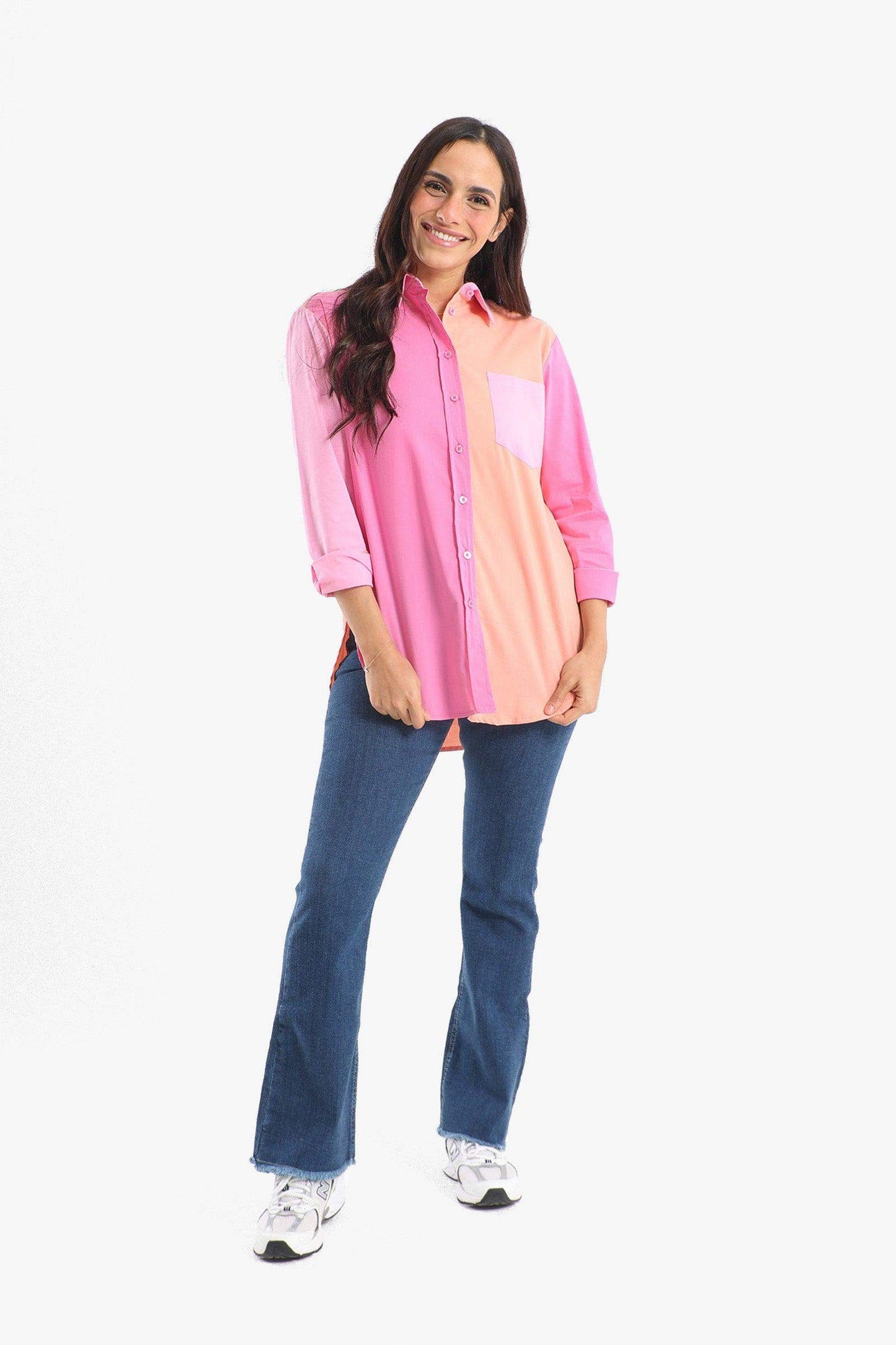 Viscose Pink & Orange Shirt - Carina - ÙƒØ§Ø±ÙŠÙ†Ø§