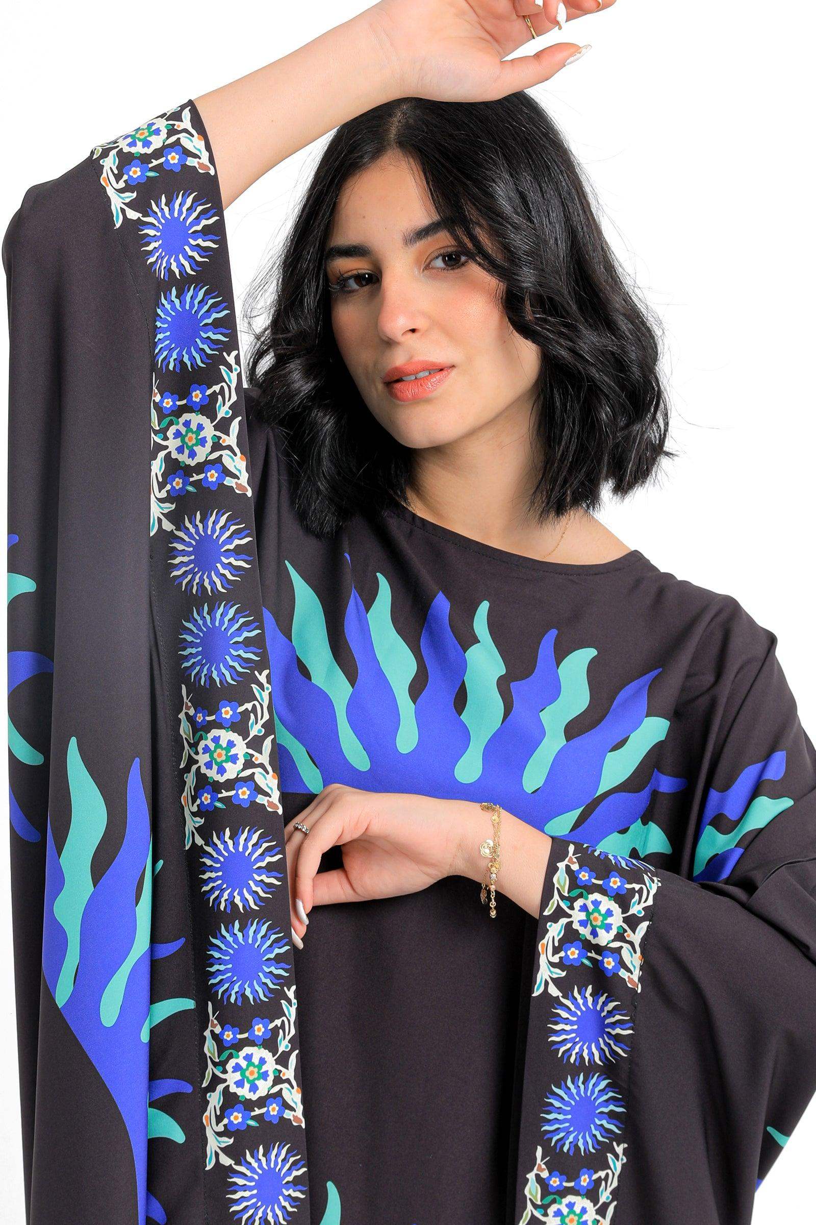 Viscose Printed Poncho Dress - Carina - ÙƒØ§Ø±ÙŠÙ†Ø§