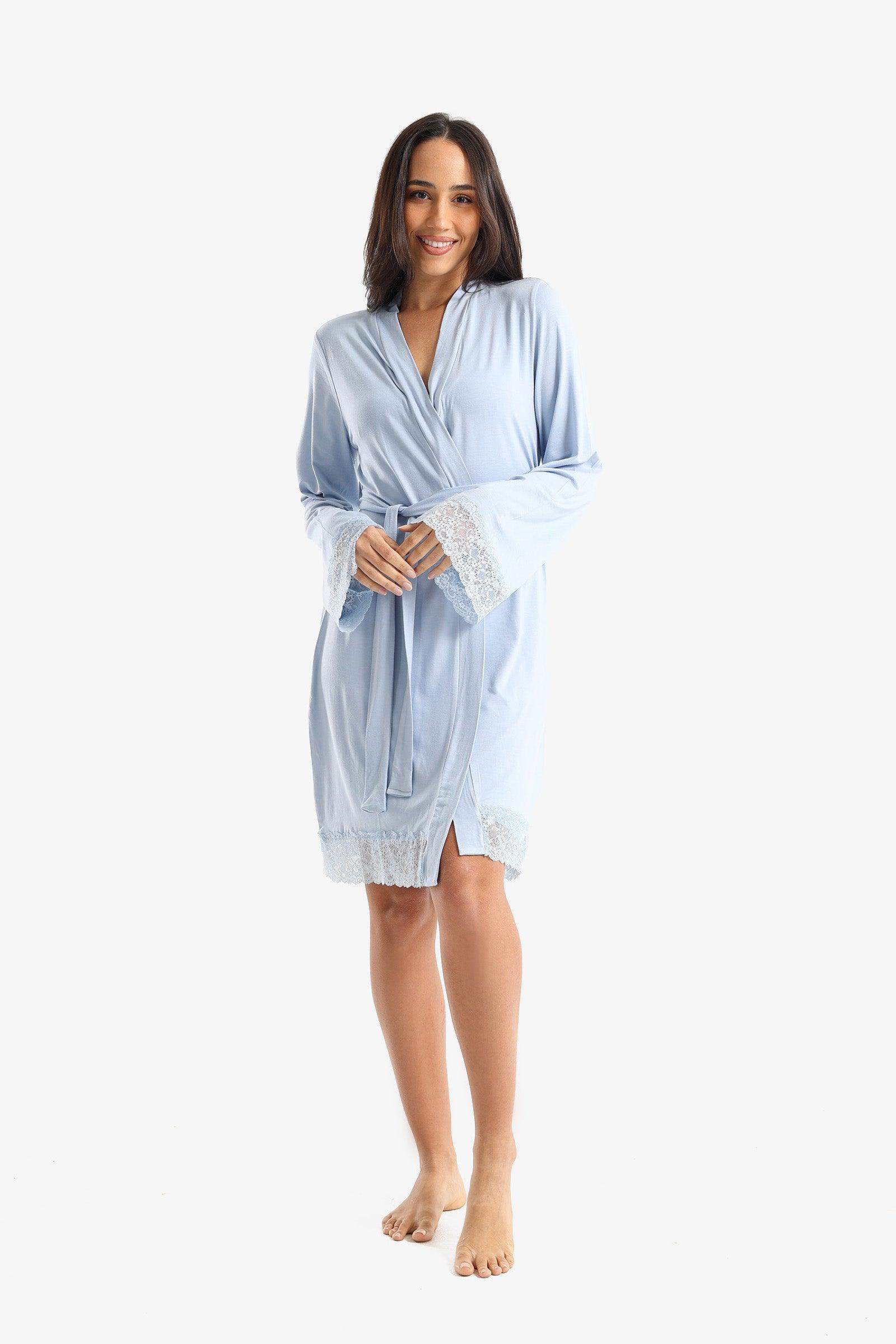 Viscose Robe with Lace Details - Carina - ÙƒØ§Ø±ÙŠÙ†Ø§