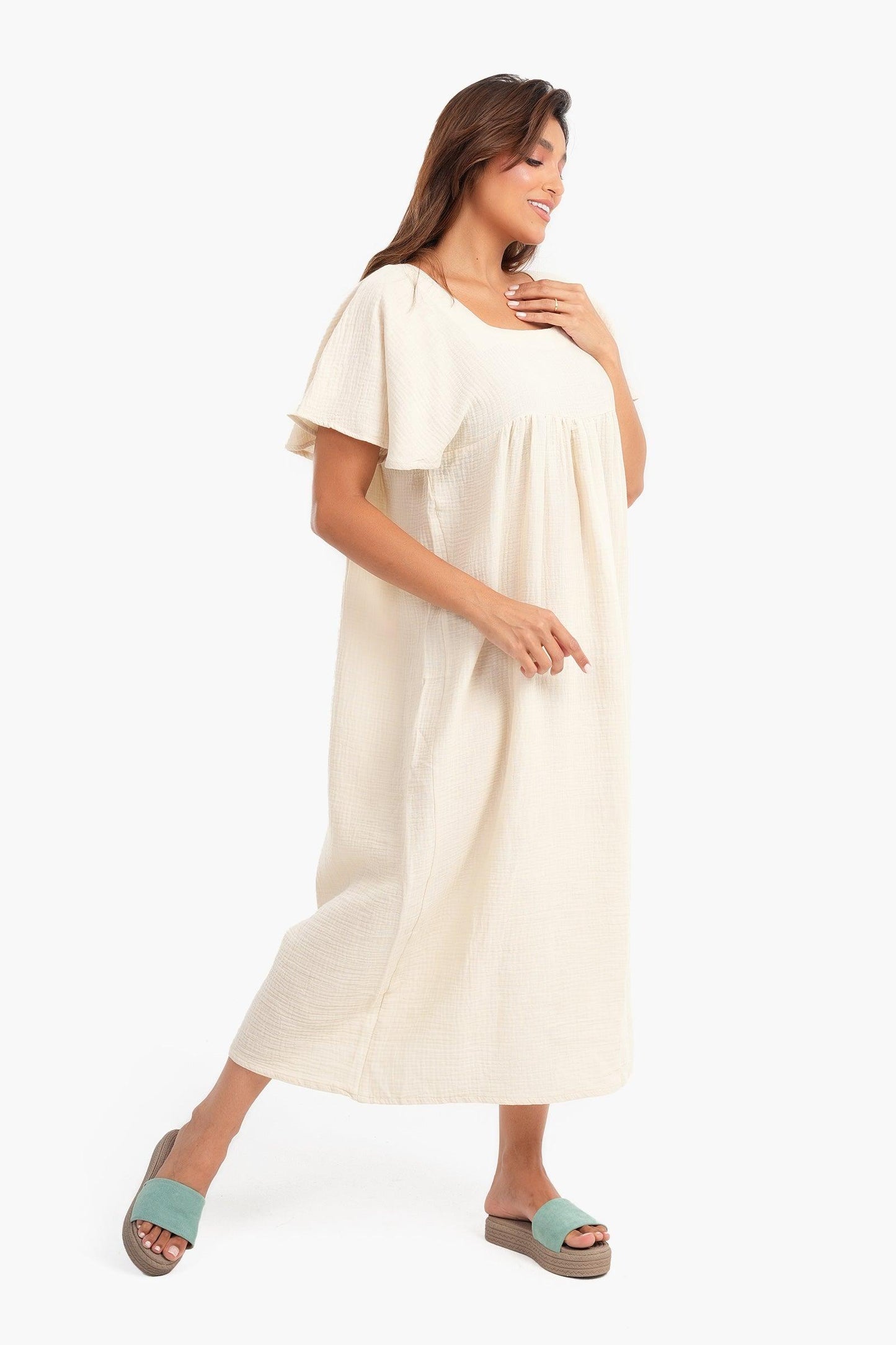 Viscose Square Neck Nightgown - Carina - ÙƒØ§Ø±ÙŠÙ†Ø§